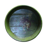 Chinese Vintage Distressed Green Graphic Round Shape Wood Bucket cs5092S