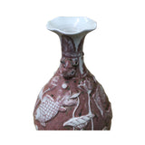 Handmade Ceramic Red White Dimensional Fishes Pattern Vase Jar cs5115S