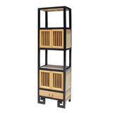 Oriental Black Rim Natural Wood Narrow Storage Display Bookcase Cabinet cs5156S