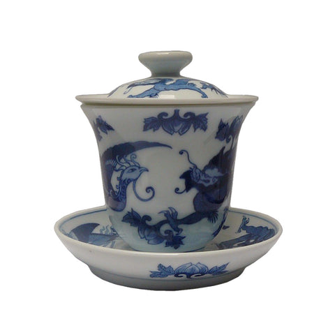Chinese Blue & White Porcelain Hand Painted Dragon Phoenix Tea Cup Set cs515S