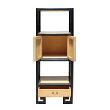 Oriental Black Rim Natural Wood Narrow Storage Display Bookcase Cabinet cs5163S