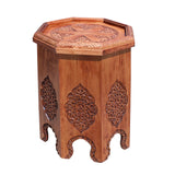Contemporary Handmade Solid Wood Octagon Floral Relief Carving Side Table Stand End Table cs5184S
