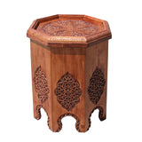 Contemporary Handmade Solid Wood Octagon Floral Relief Carving Side Table Stand End Table cs5184S