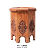 Contemporary Handmade Solid Wood Octagon Floral Relief Carving Side Table Stand End Table cs5184S