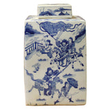 blue white jar - square jar - Porcelain box