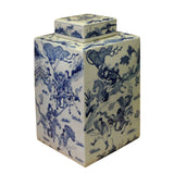 Chinese Blue White Square Porcelain People Scenery Accent Jar cs5203S