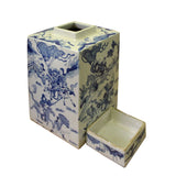 Chinese Blue White Square Porcelain People Scenery Accent Jar cs5203S
