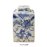 Chinese Blue White Square Porcelain People Scenery Accent Jar cs5203S