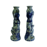 Pair Oriental Ceramic Cream Yellow Blue Couple Holding Jar Figures cs5215S