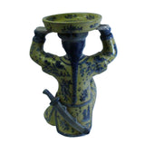 Oriental Vintage Ceramic Yellow Blue Flower Man Holding Dish Figure cs5220S