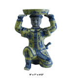 Oriental Vintage Ceramic Yellow Blue Flower Man Holding Dish Figure cs5220S