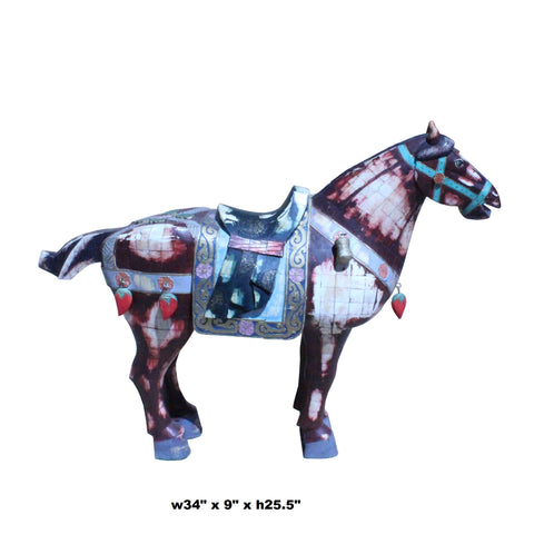 Chinese Vintage Oriental Bone Tiles War-field Art Decor Horse Figure cs5239S