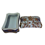 Vintage Oriental Flower Graphic Porcelain Rectangular Box Container cs5279S