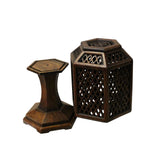 Chinese Hauli Wood Hexagon Shape Shade Carving Table Lamp cs5298S