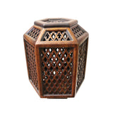 Chinese Hauli Wood Hexagon Shape Shade Carving Table Lamp cs5298S