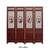 Chinese Reddish Brown Stain 4 Seasons Flower Wood Panel Floor Screen cs5321S