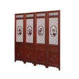 Chinese Reddish Brown Stain 4 Seasons Flower Wood Panel Floor Screen cs5321S