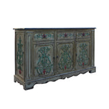 Relief Flower Motif Distressed Cream Yellow White Sideboard Table Cabinet cs5372S