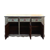 Relief Flower Motif Distressed Cream Yellow White Sideboard Table Cabinet cs5372S