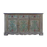 Relief Flower Motif Distressed Cream Yellow White Sideboard Table Cabinet cs5372S