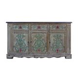 Relief Flower Motif Distressed Cream Yellow White Sideboard Table Cabinet cs5372S