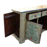 Relief Flower Motif Distressed Cream Yellow White Sideboard Table Cabinet cs5372S
