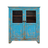 bookcase - curio cabinet - distressed blue lacquer