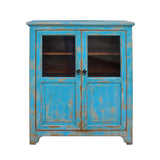 Distressed Bright Blue Glass Display Bookcase Curio Cabinet cs5382S