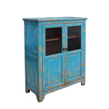 bookcase - curio cabinet - distressed blue lacquer