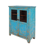 bookcase - curio cabinet - distressed blue lacquer