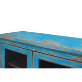 Distressed Bright Blue Glass Display Bookcase Curio Cabinet cs5382S
