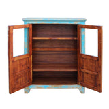 Distressed Bright Blue Glass Display Bookcase Curio Cabinet cs5382S