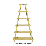 Distressed Yellow 5 Shelves Triangle Ladder Shape Bookcase Display Cabinet cs5416S