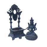 Vintage Iron Metal Finish Rustic Kwan Yin On Pedestal Statue cs5456S