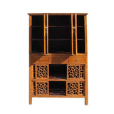 Chinese Brown Open Panel Relief Carving Storage Stack Cabinet cs5460S