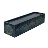 Chinese Distressed Black Lacquer Chinoiserie Long Rectangular Treasure Box cs5462S