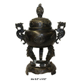 Chinese Oriental Dark Brown Bronze Metal Incense Burner Display cs5528S