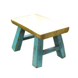 Raw Wood Top Finish Blue Legs Rectangular Short Stool Table cs5604S