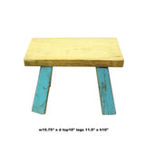 Raw Wood Top Finish Blue Legs Rectangular Short Stool Table cs5604S