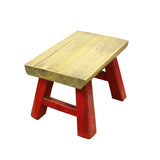 Raw Wood Top Finish Red Legs Rectangular Short Stool Table cs5615S