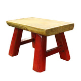 Raw Wood Top Finish Red Legs Rectangular Short Stool Table cs5615S