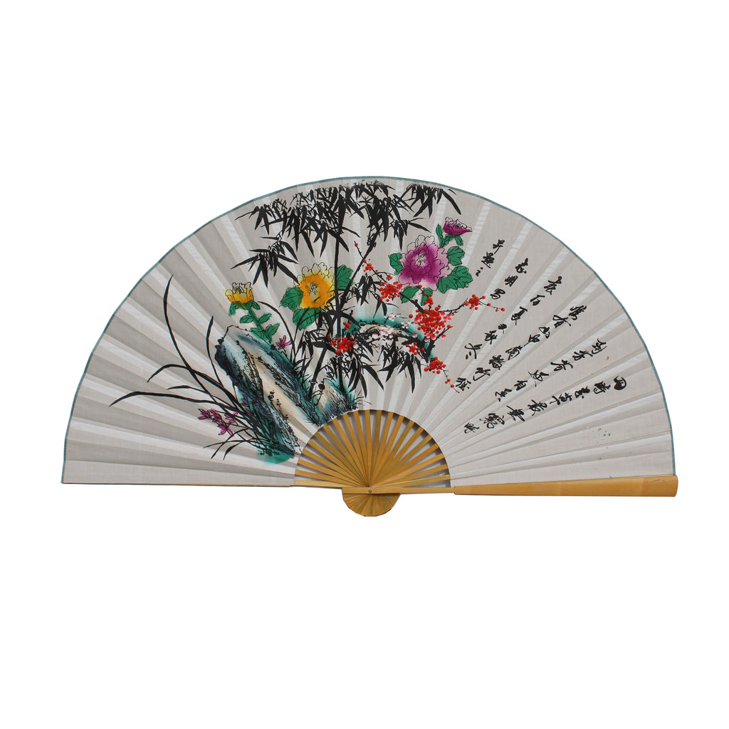 Handmade Fan Shape Flower Theme Paper Painting cs5633S – Golden Lotus Antiques