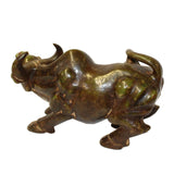 Chinese Green Brown Mix Stone Carved Ox Cow Display Figure cs5635S