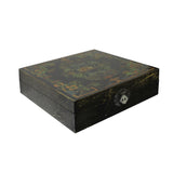 Chinese Distressed Black Lacquer Treasure Symbol Graphic Square Box cs5661S