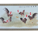 Chinese Color Ink Rooster Hens Scenery Horizontal Scroll Painting Wall Art cs5704S