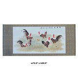 Chinese Color Ink Rooster Hens Scenery Horizontal Scroll Painting Wall Art cs5704S