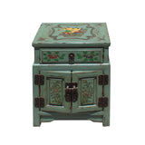 Oriental Distressed Light Avocado Green Graphic Side End Table Nightstand cs5723S