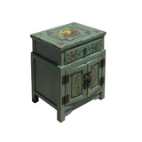 Oriental Distressed Light Avocado Green Graphic Side End Table Nightstand cs5723S