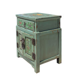 Oriental Distressed Light Avocado Green Graphic Side End Table Nightstand cs5723S