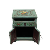 Oriental Distressed Light Avocado Green Graphic Side End Table Nightstand cs5723S